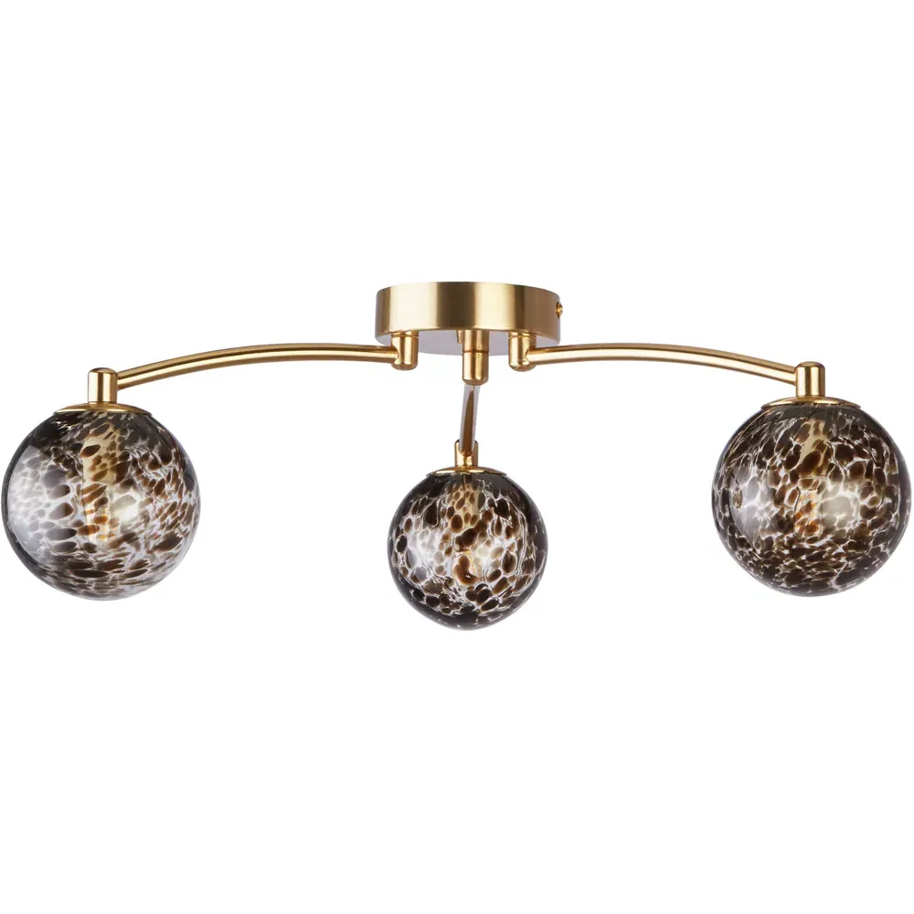 3 Light Flush Ceiling Light - Gold, Tortoise Glass
