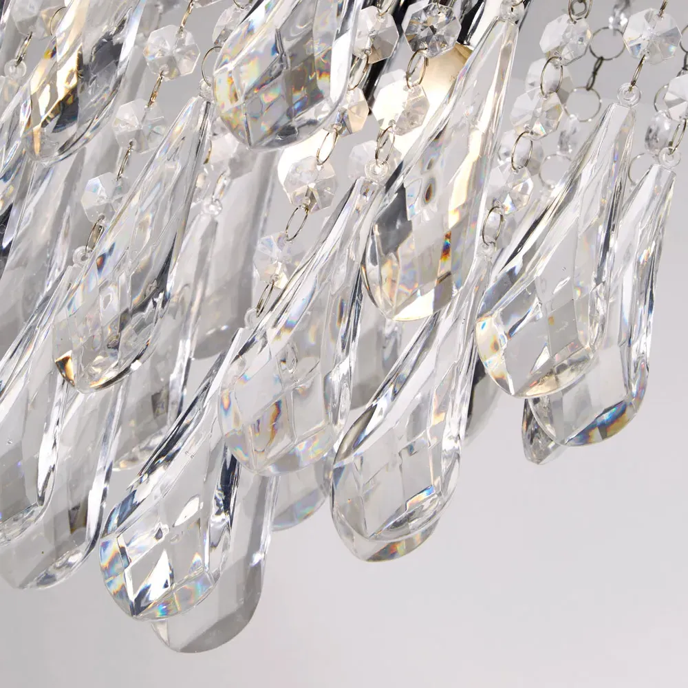 3 Light Flush Ceiling Light with Acrylic Drops - Chrome