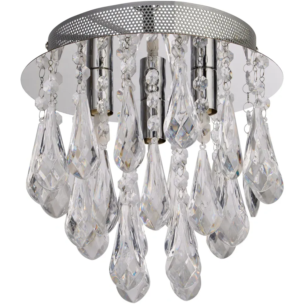 3 Light Flush Ceiling Light with Acrylic Drops - Chrome image