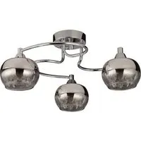 3 Light Flush Ceiling Light with Crystal - Chrome, Rose Glass