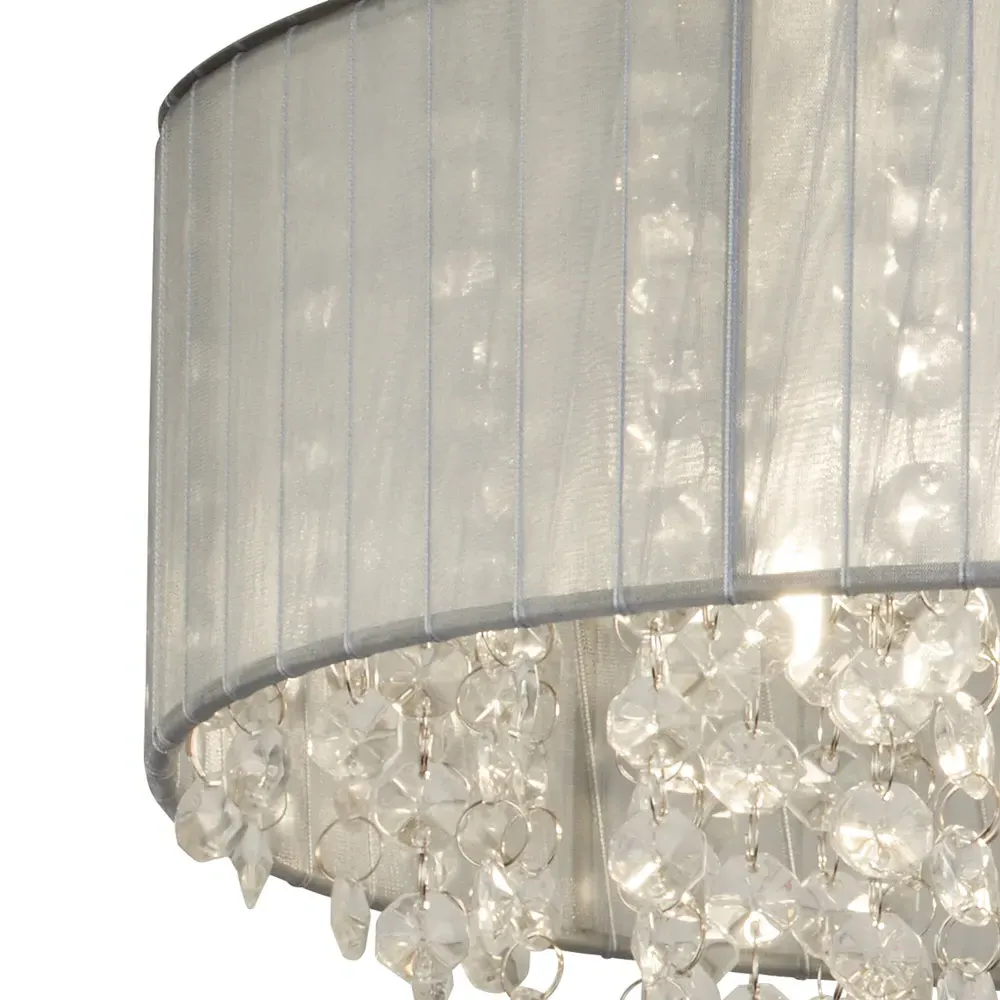 3 Light Flush Ceiling Light with Glass Drops - Grey, Chiffon