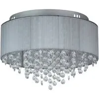 3 Light Flush Ceiling Light with Glass Drops - Grey, Chiffon