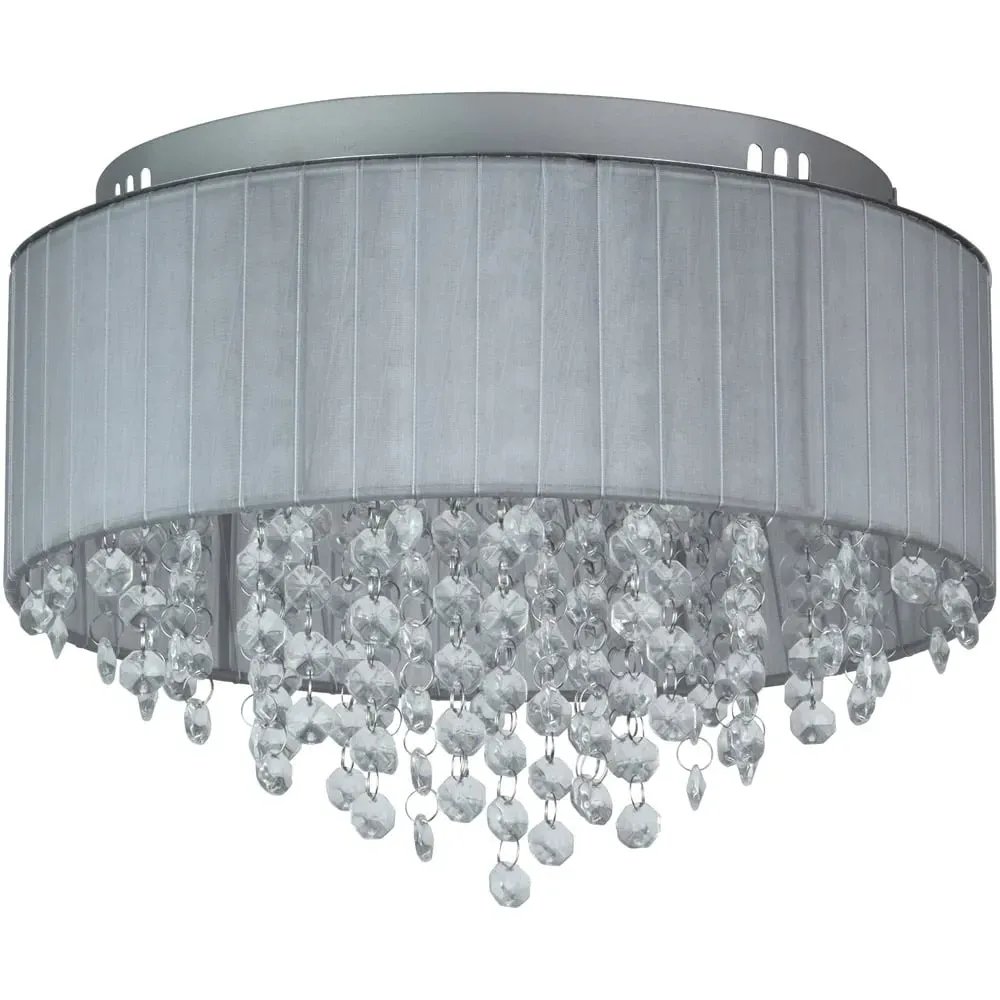 3 Light Flush Ceiling Light with Glass Drops - Grey, Chiffon image