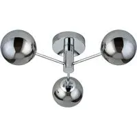 3 Light Semi Flush Ceiling Light - Chrome, Smokey Glass