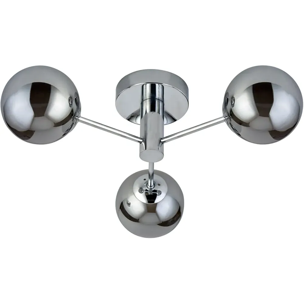 3 Light Semi Flush Ceiling Light - Chrome, Smokey Glass