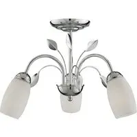 3 Light Semi Flush Ceiling Light - Chrome, White Glass