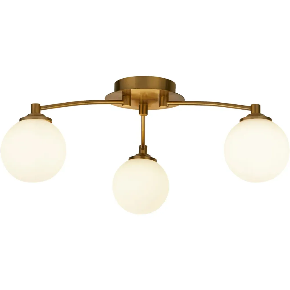 3 Light Semi Flush Ceiling Light - Gold, Opal Glass