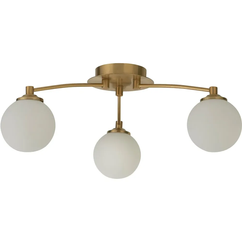 3 Light Semi Flush Ceiling Light - Gold, Opal Glass image