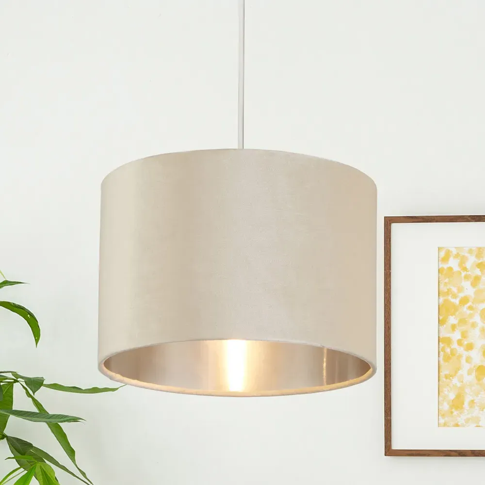 30cm Drum Lamp Shade - Cream, Velvet