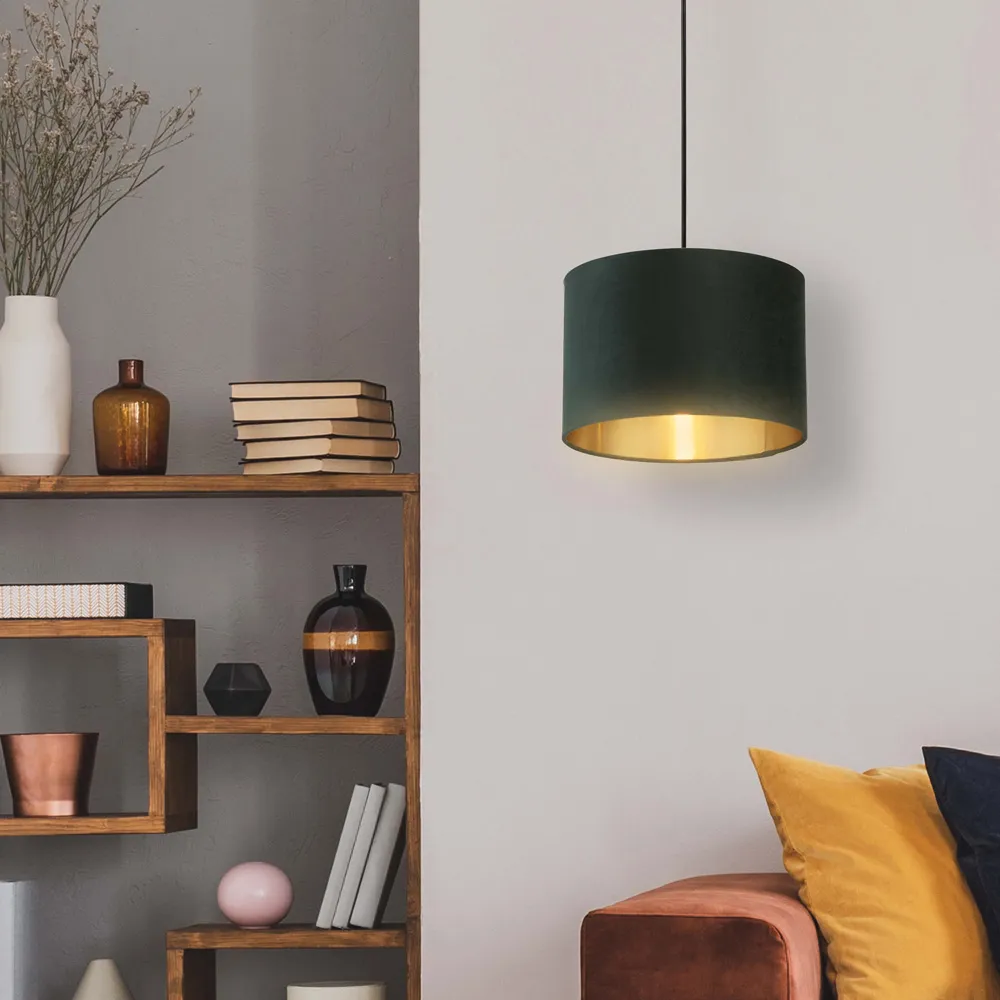 30cm Drum Lamp Shade - Green, Velvet