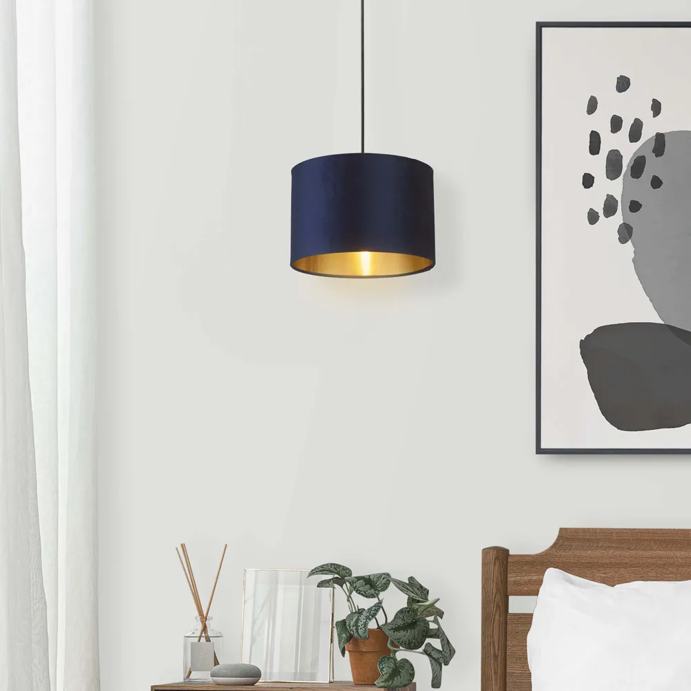 30cm Drum Lamp Shade - Navy, Velvet