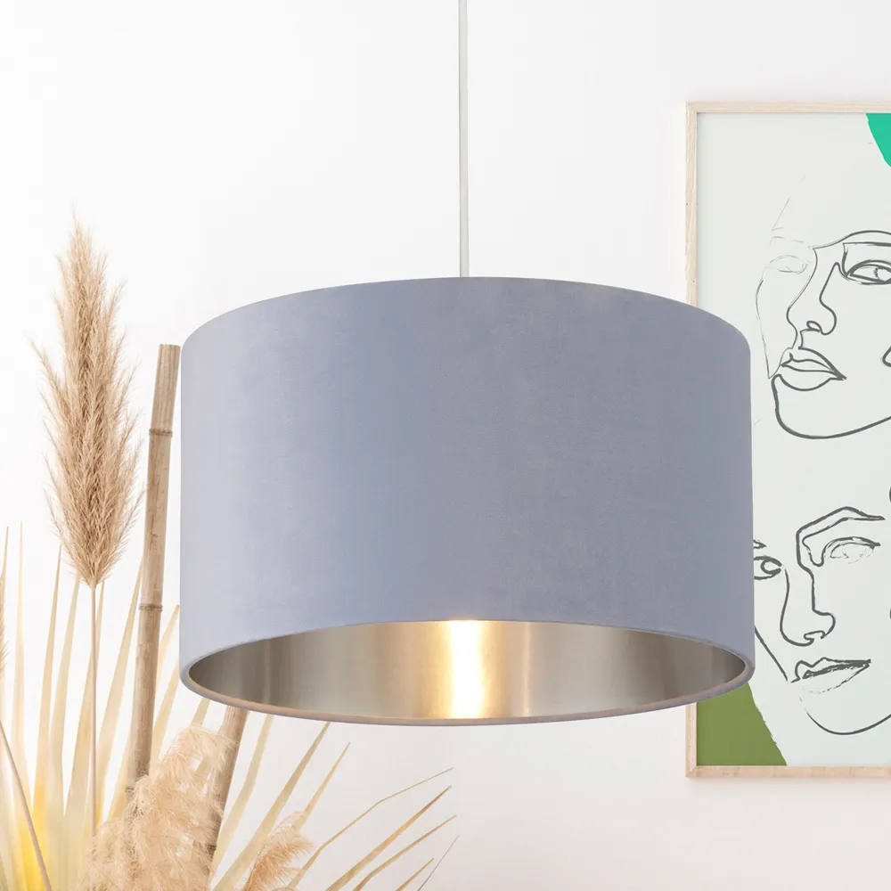 30cm Drum Lampshade - Light Blue, Velvet