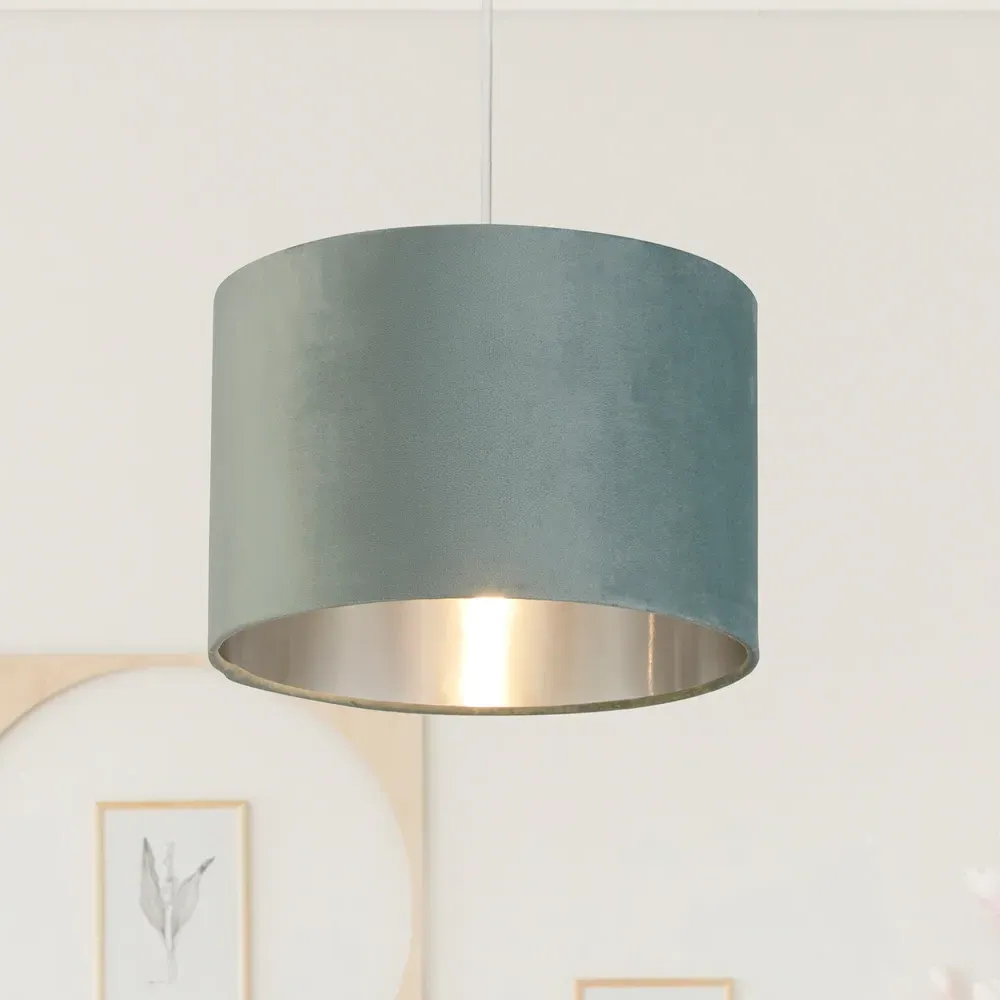 30cm Drum Lampshade - Sage Green, Velvet