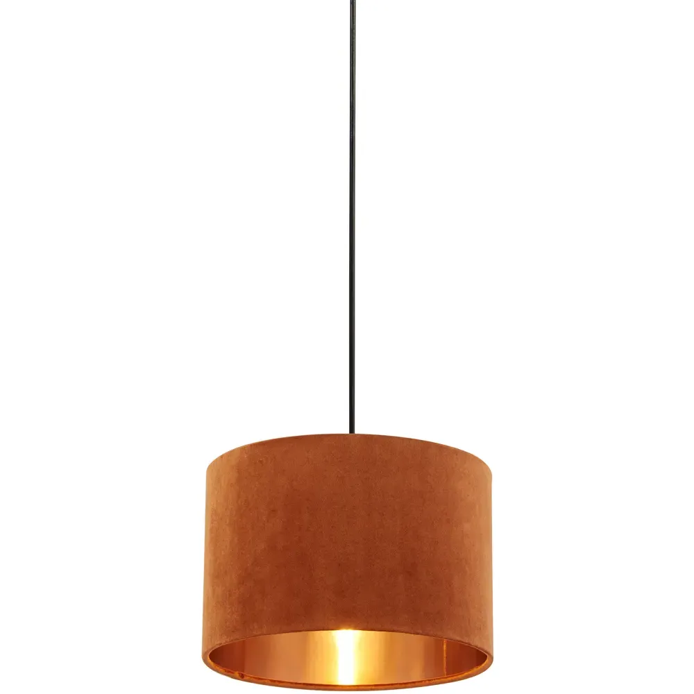 30cm Drum Shade with Copper Inner - Burnt Orange, Velvet