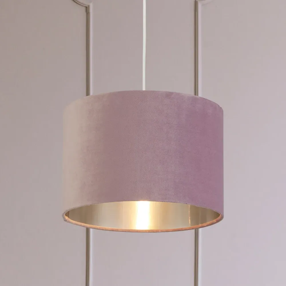 30cm Drum Shade with Silver Inner - Lilac, Velvet