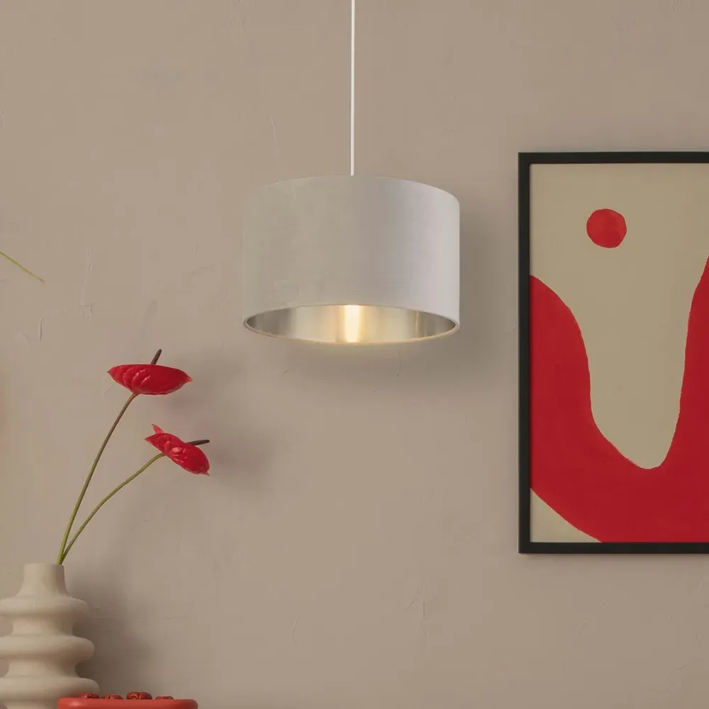 35cm Drum Lampshade - Light Grey, Velvet