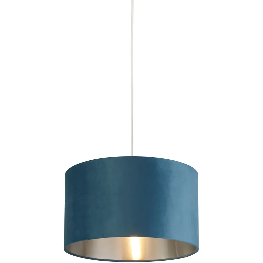 35cm Teal Silver Inner Velvet Drum Shade - Blue, Velvet