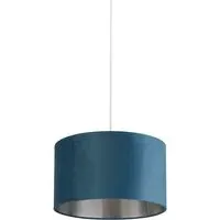 35cm Teal Silver Inner Velvet Drum Shade - Blue, Velvet