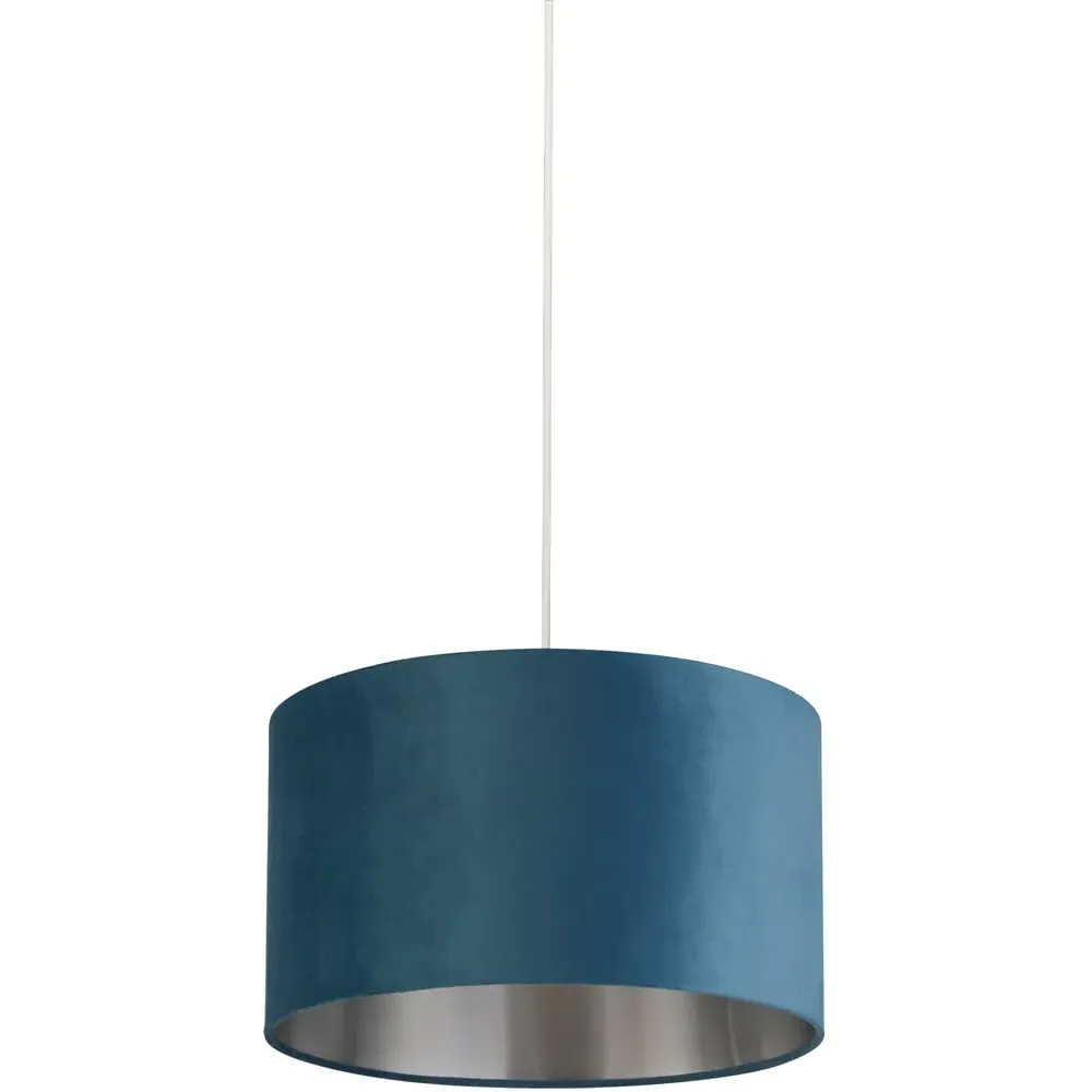 35cm Teal Silver Inner Velvet Drum Shade - Blue, Velvet