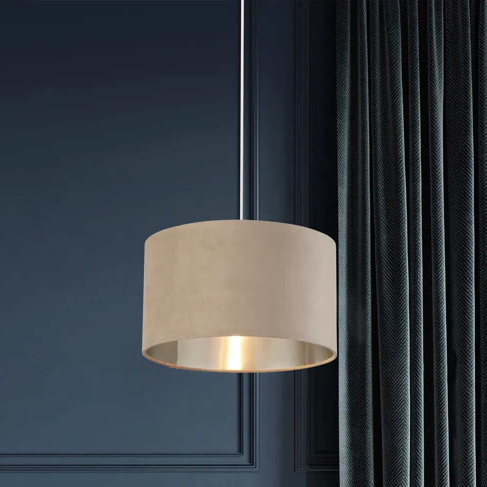 38cm Drum Lamp Shade - Taupe, Velvet