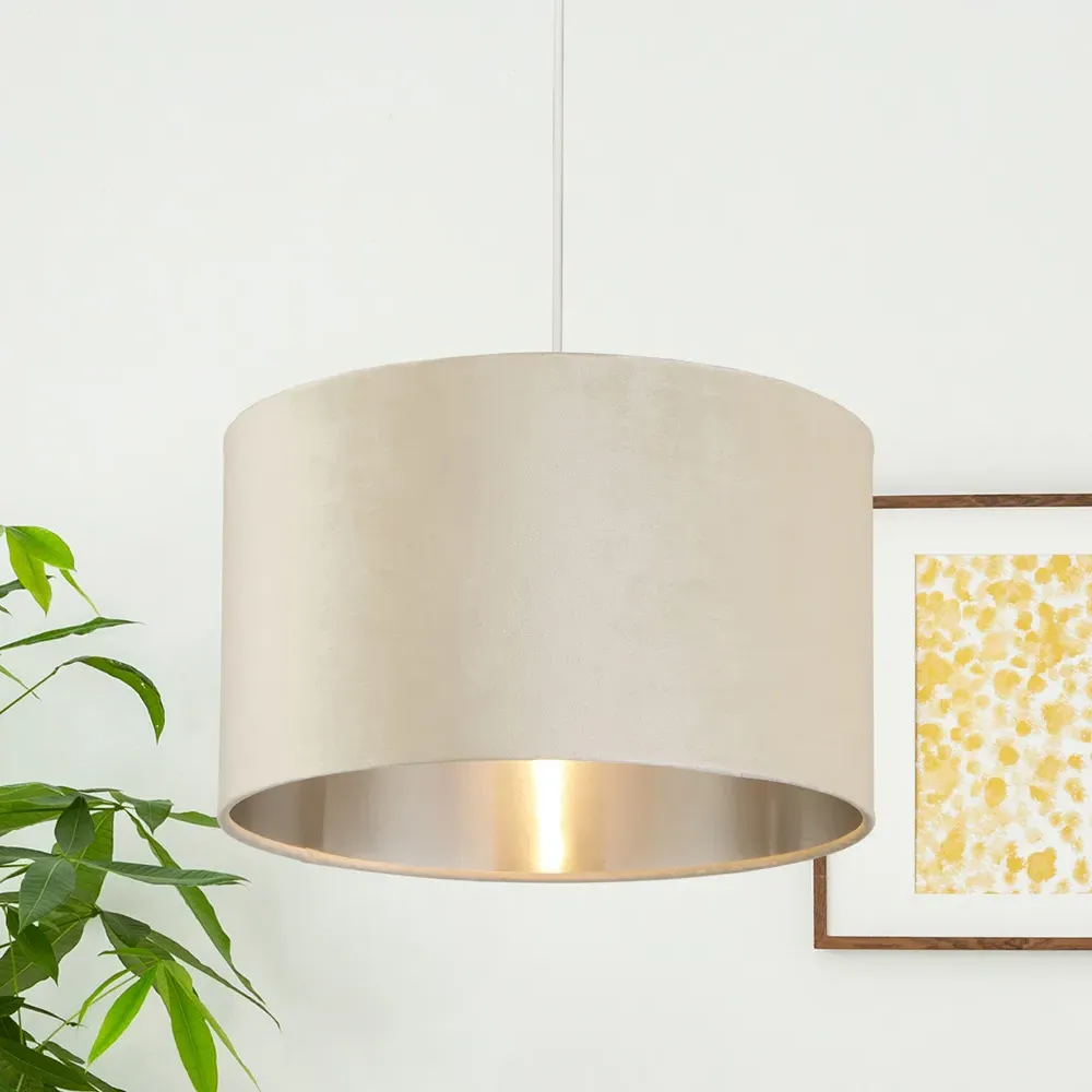 40cm Drum Lamp Shade - Cream, Velvet