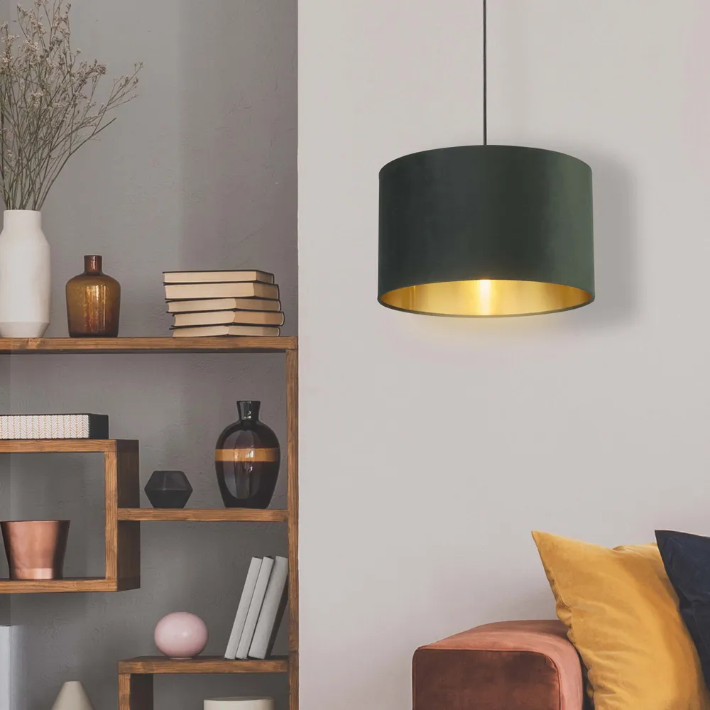 40cm Drum Lamp Shade - Green, Velvet