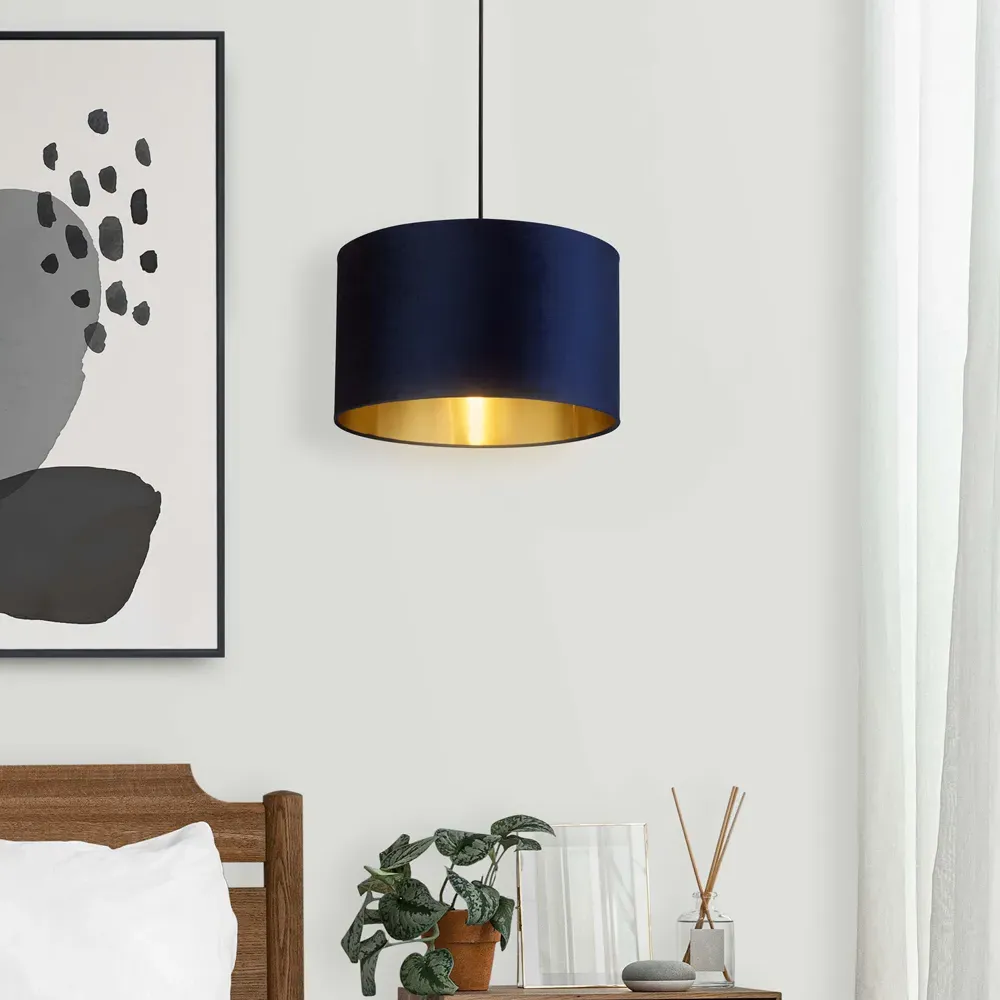 40cm Drum Lamp Shade - Navy, Velvet