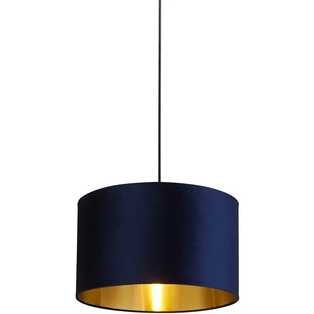 40cm Drum Lamp Shade - Navy, Velvet