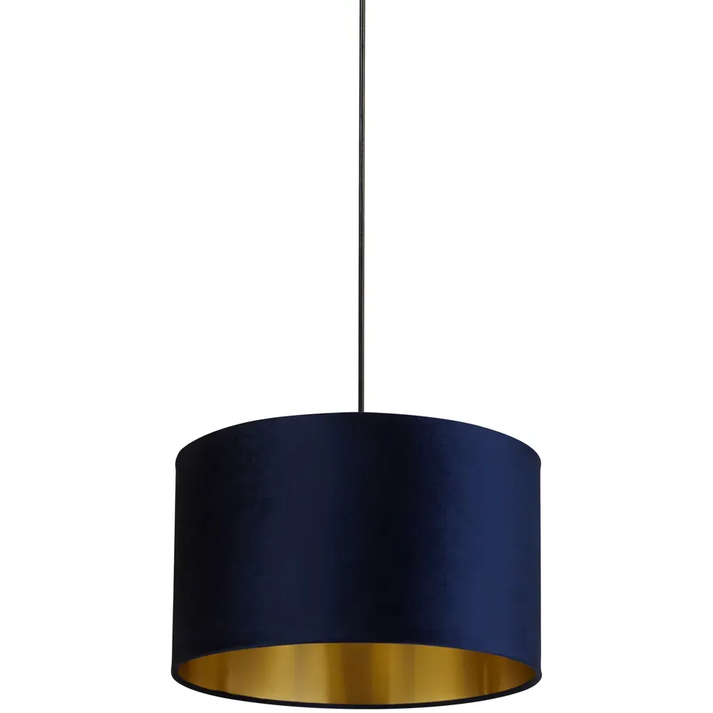 40cm Drum Lamp Shade - Navy, Velvet