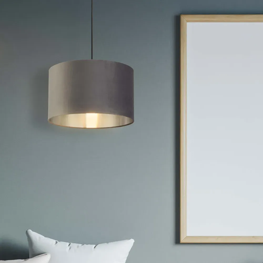 40cm Drum Lampshade - Dark Grey, Velvet