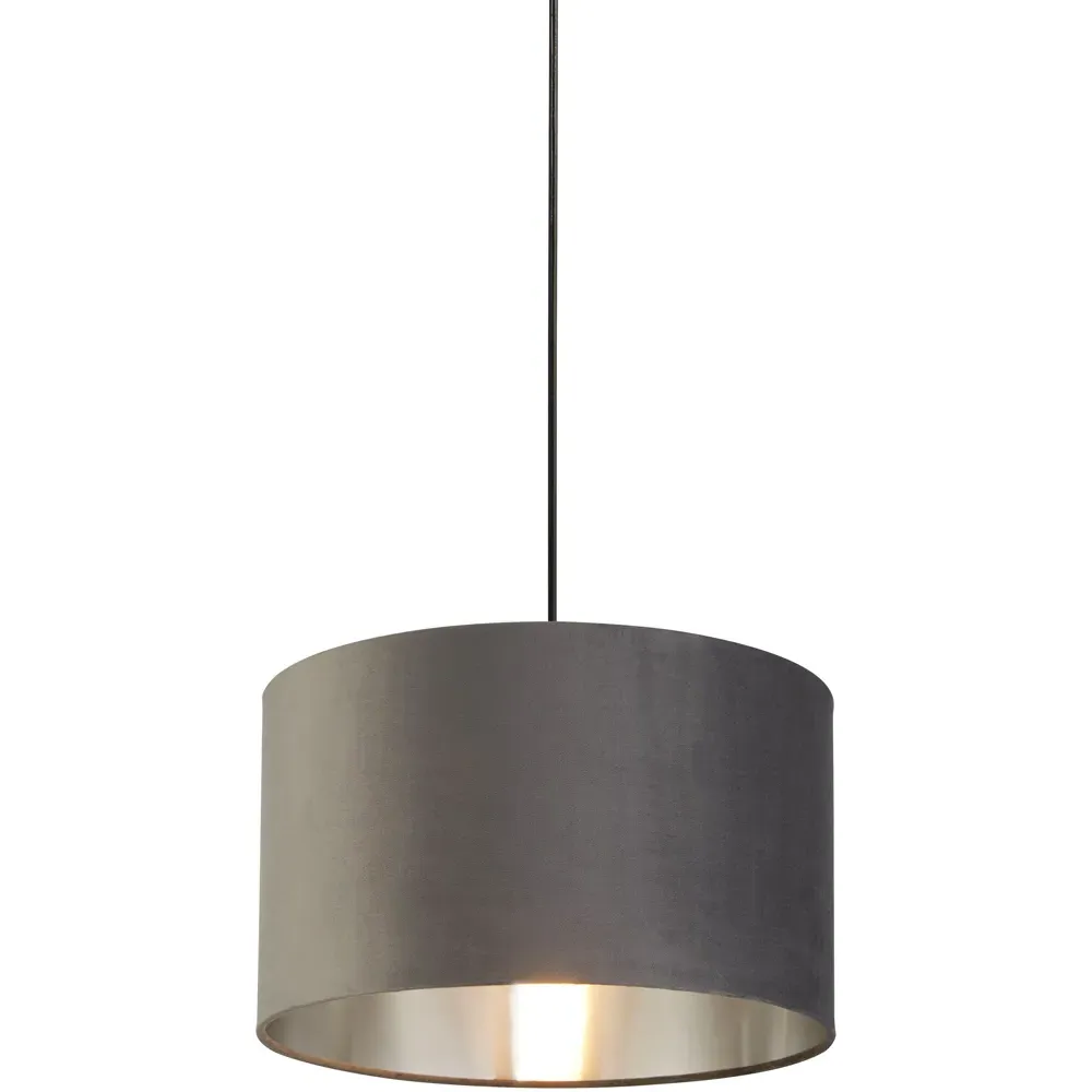 40cm Drum Lampshade - Dark Grey, Velvet