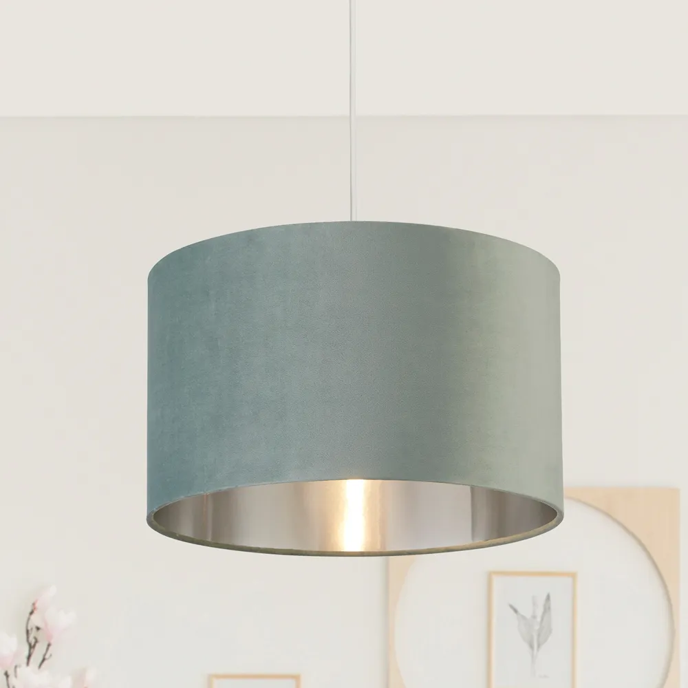 40cm Drum Lampshade - Sage Green, Velvet