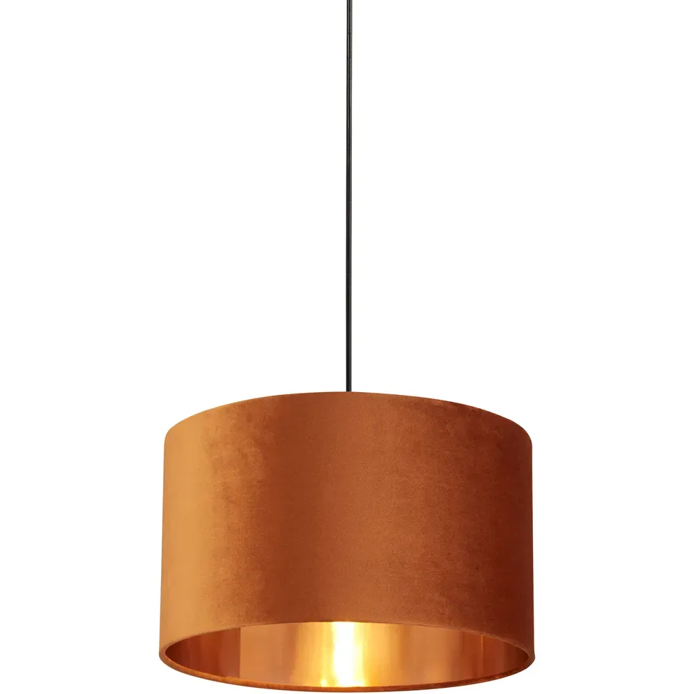 40cm Drum Shade with Copper Inner - Burnt Orange, Velvet