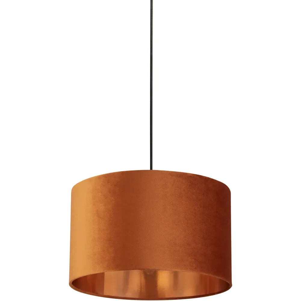 40cm Drum Shade with Copper Inner - Burnt Orange, Velvet