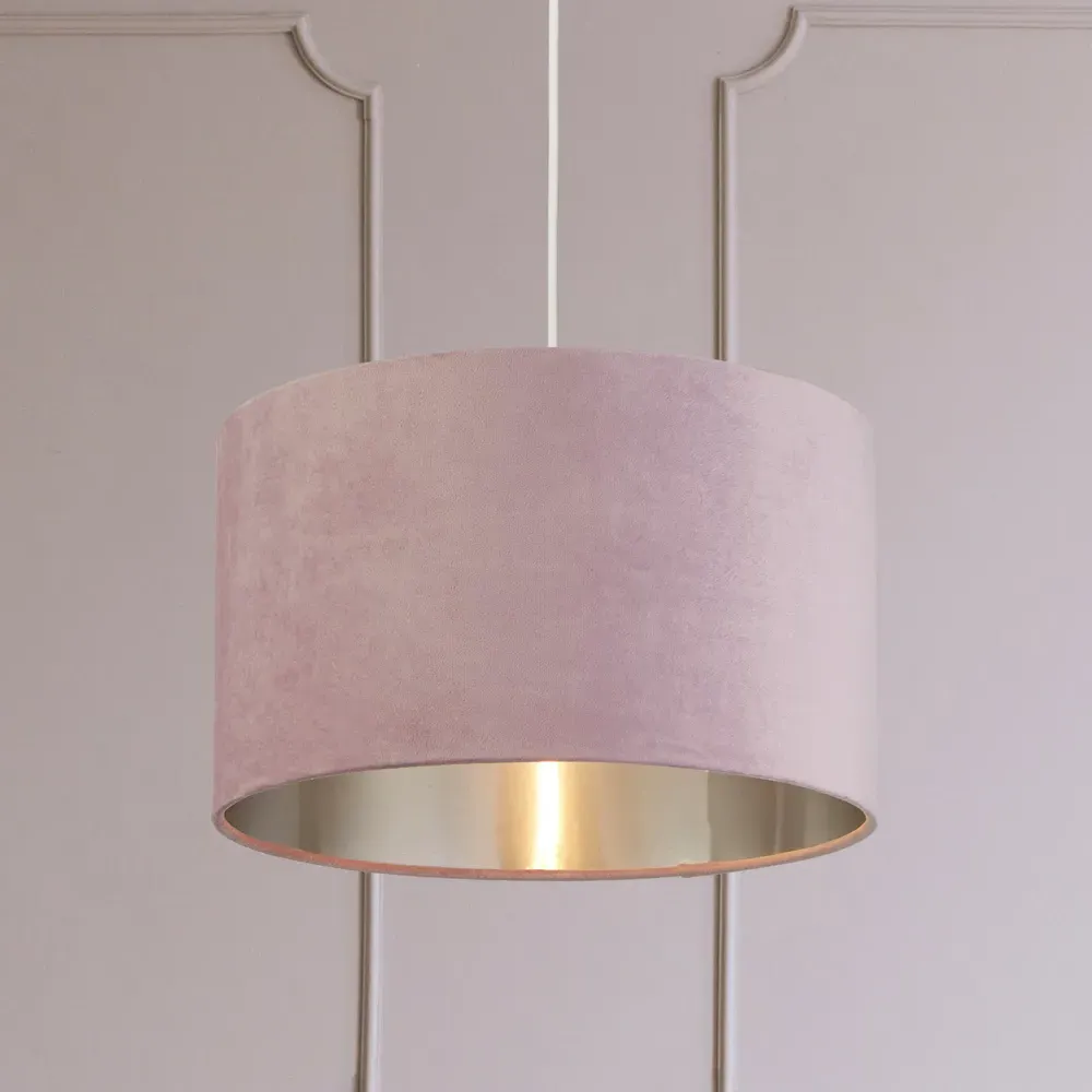 40cm Drum Shade with Silver Inner - Pink, Velvet
