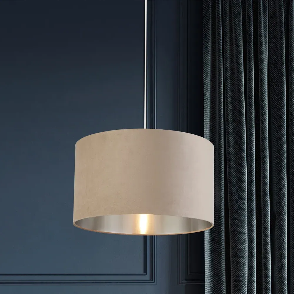 45cm Drum Lamp Shade - Taupe, Velvet