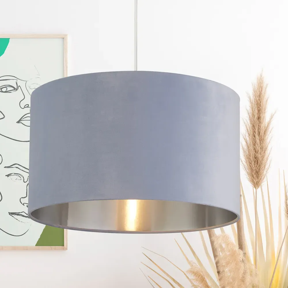 45cm Drum Lampshade - Light Blue, Velvet