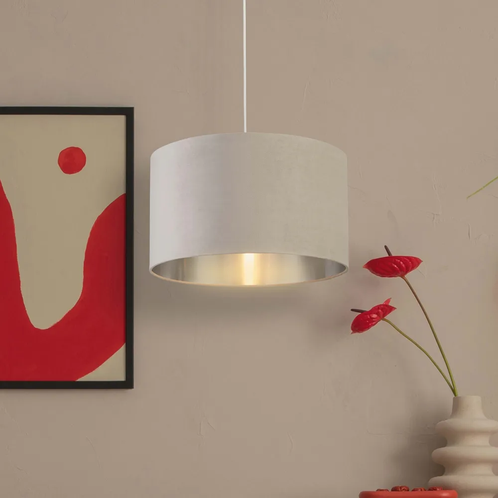 45cm Drum Lampshade - Light Grey, Velvet