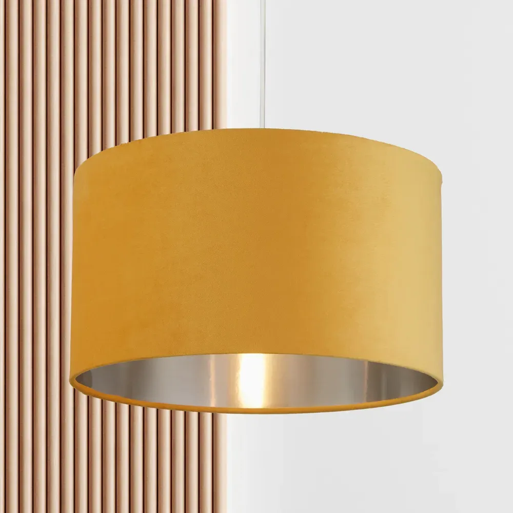 45cm Drum Shade - Ochre, Velvet