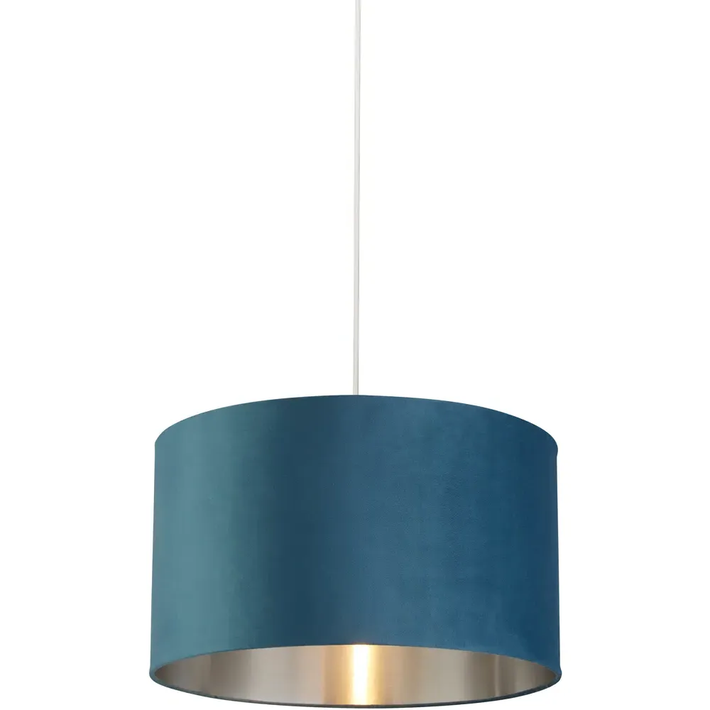 45cm Teal Silver Inner Velvet Drum Shade - Blue, Velvet