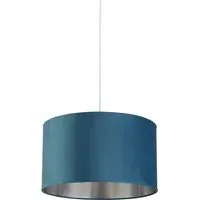 45cm Teal Silver Inner Velvet Drum Shade - Blue, Velvet
