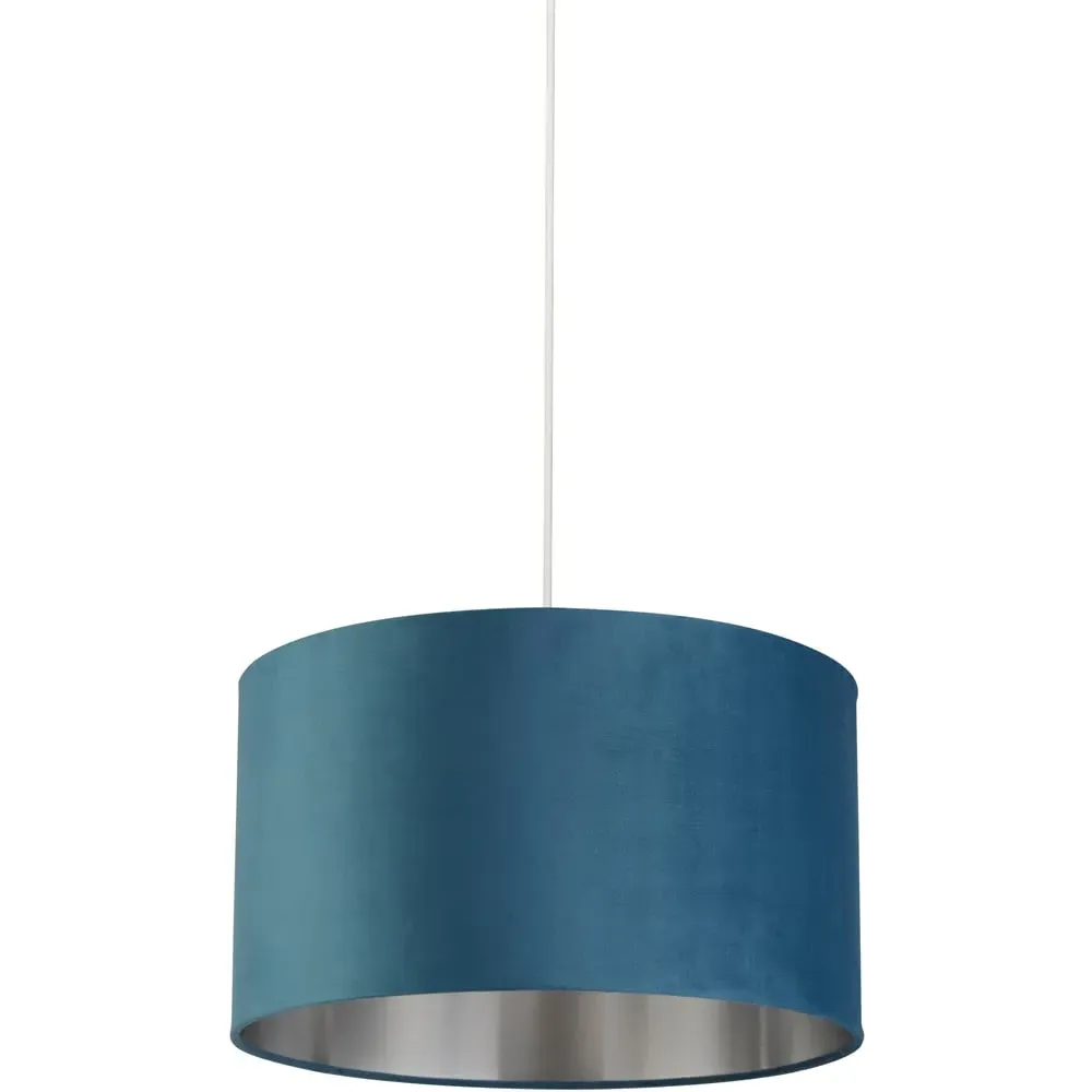 45cm Teal Silver Inner Velvet Drum Shade - Blue, Velvet