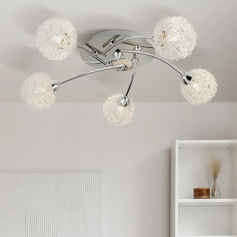 5 Light Ceiling Flush Light - Chrome, Aluminium