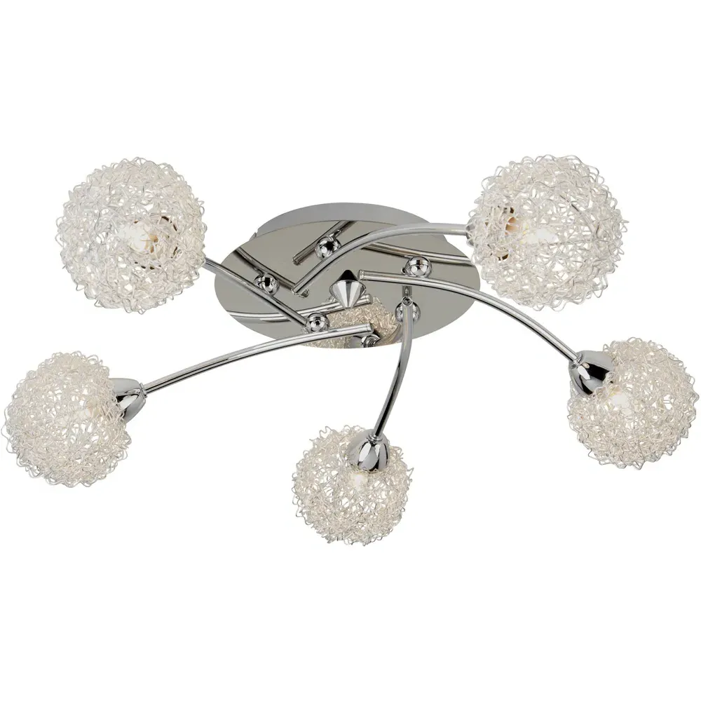 5 Light Ceiling Flush Light - Chrome, Aluminium