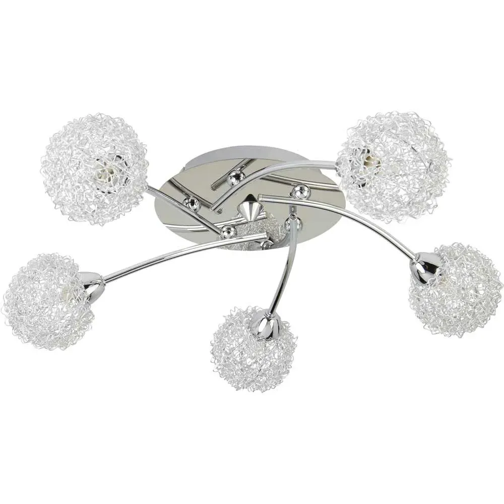 5 Light Ceiling Flush Light - Chrome, Aluminium