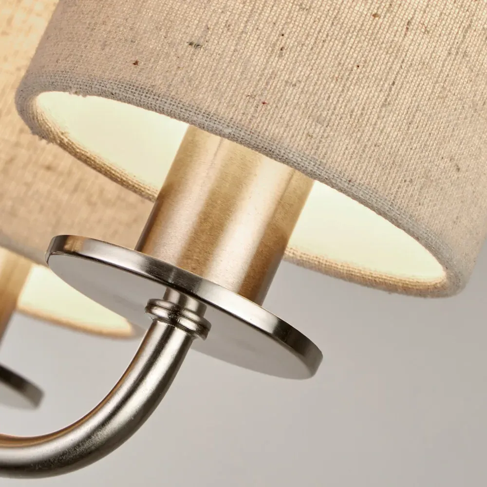 5 Light Satin Silver Ceiling Light - Cream, Linen