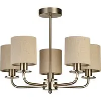 5 Light Satin Silver Ceiling Light - Cream, Linen