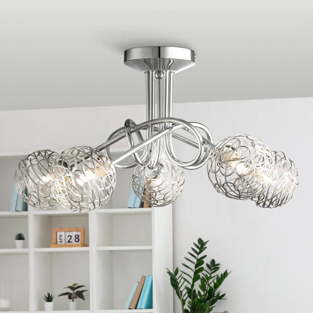 5 Light Twist Ceiling Light - Silver