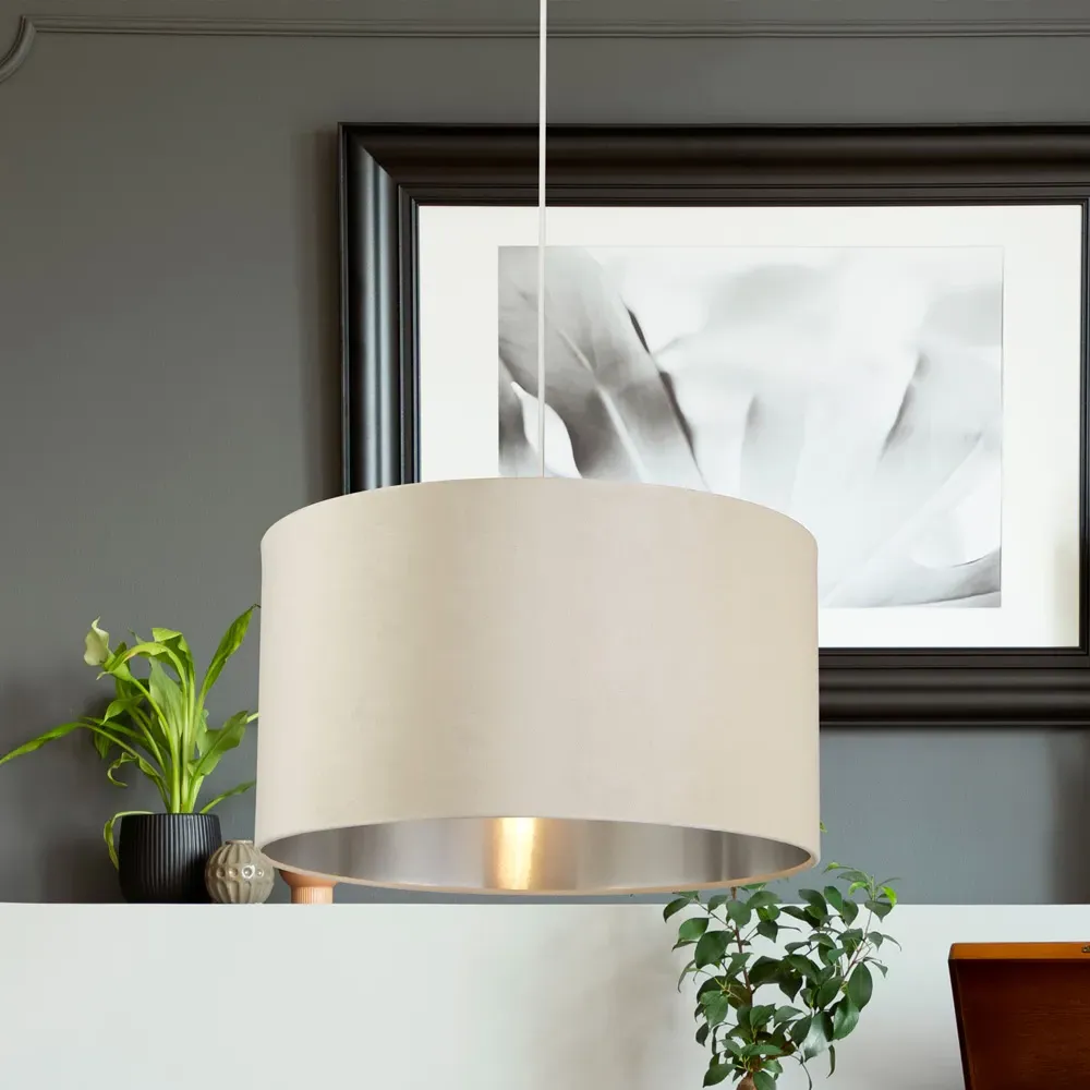 50cm Drum Lamp Shade - Cream, Velvet