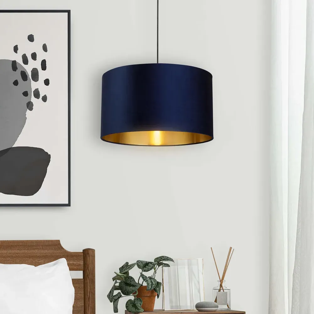50cm Drum Lamp Shade - Navy, Velvet